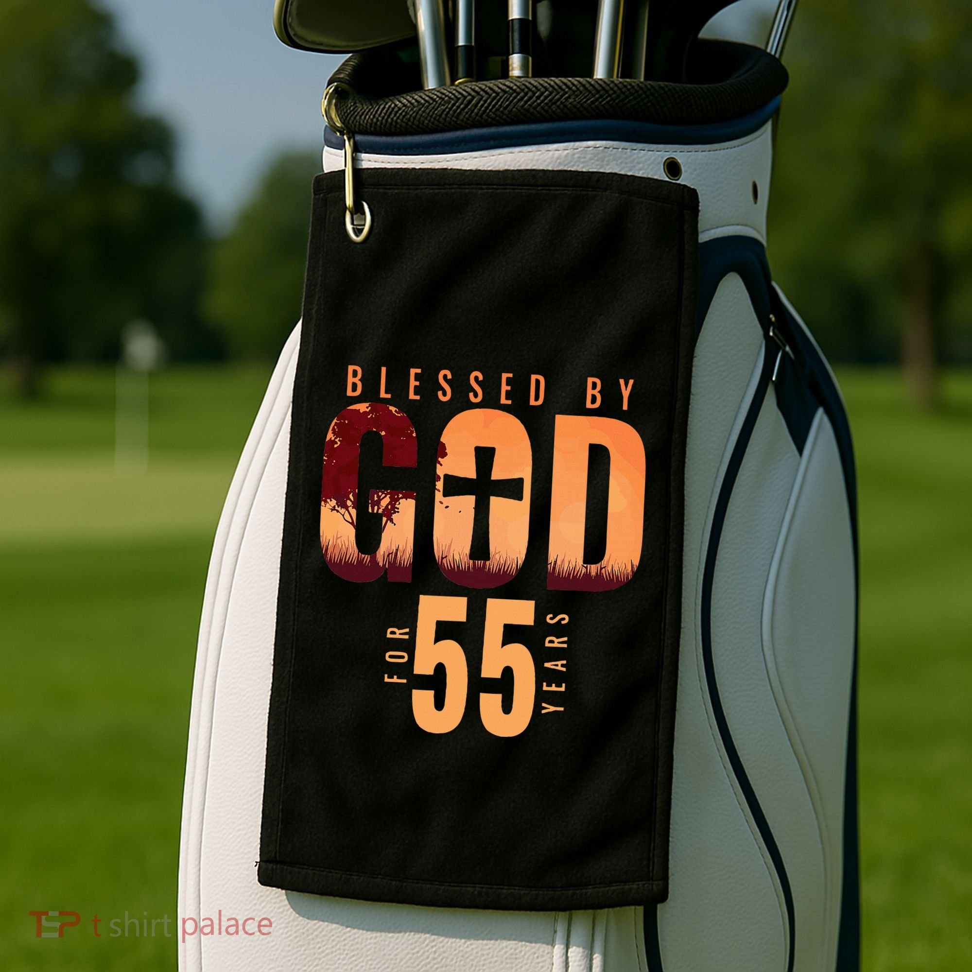 Blessed By God For 55 Years 55th Birthday Religious Theme Golf Towel