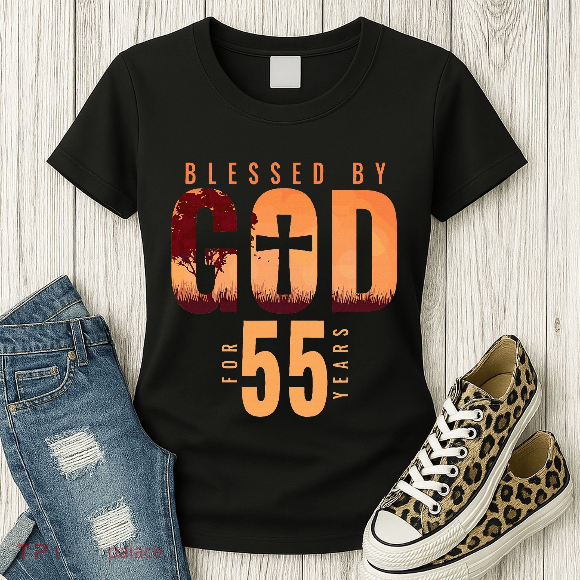 Blessed By God For 55 Years 55th Birthday Religious Theme Women's T-Shirt