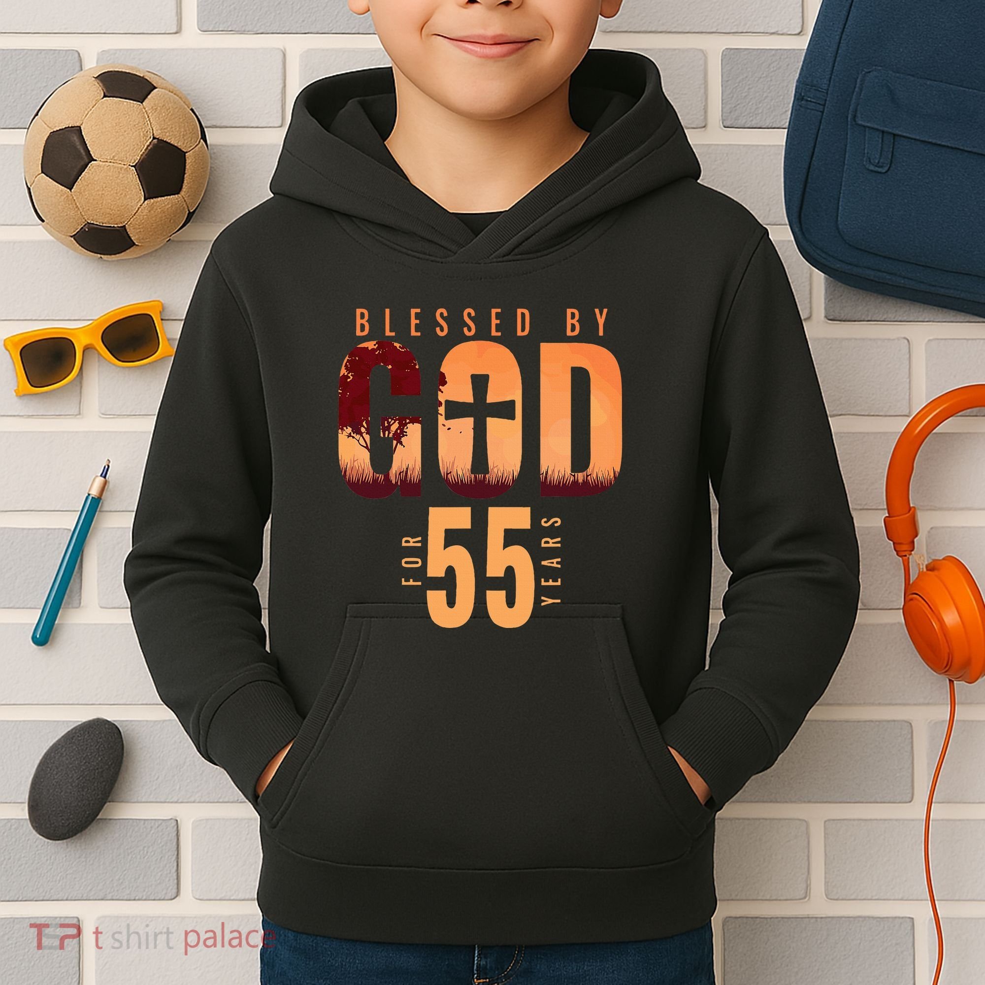 Blessed By God For 55 Years 55th Birthday Religious Theme Kids Hoodie