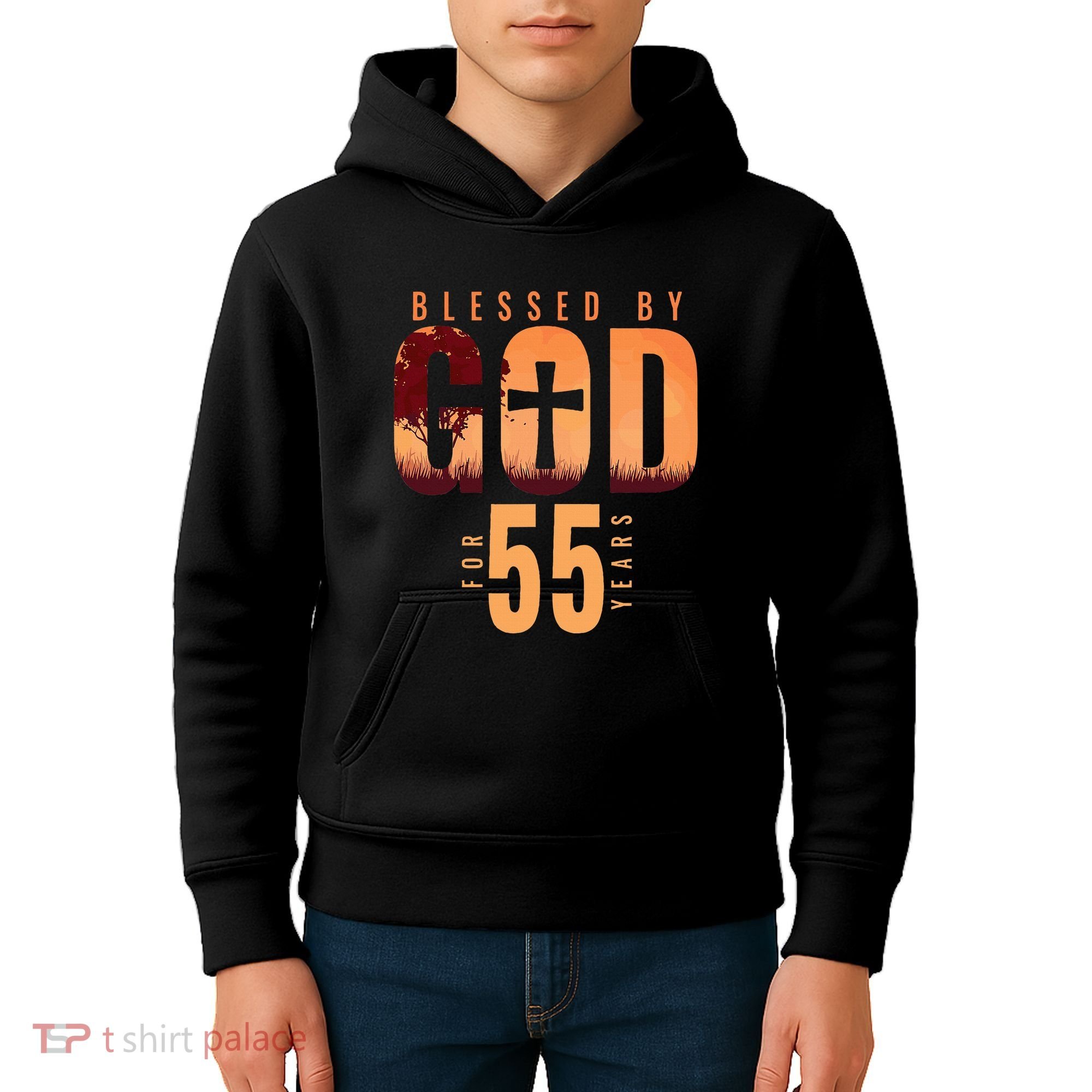 Blessed By God For 55 Years 55th Birthday Religious Theme Kids Hoodie
