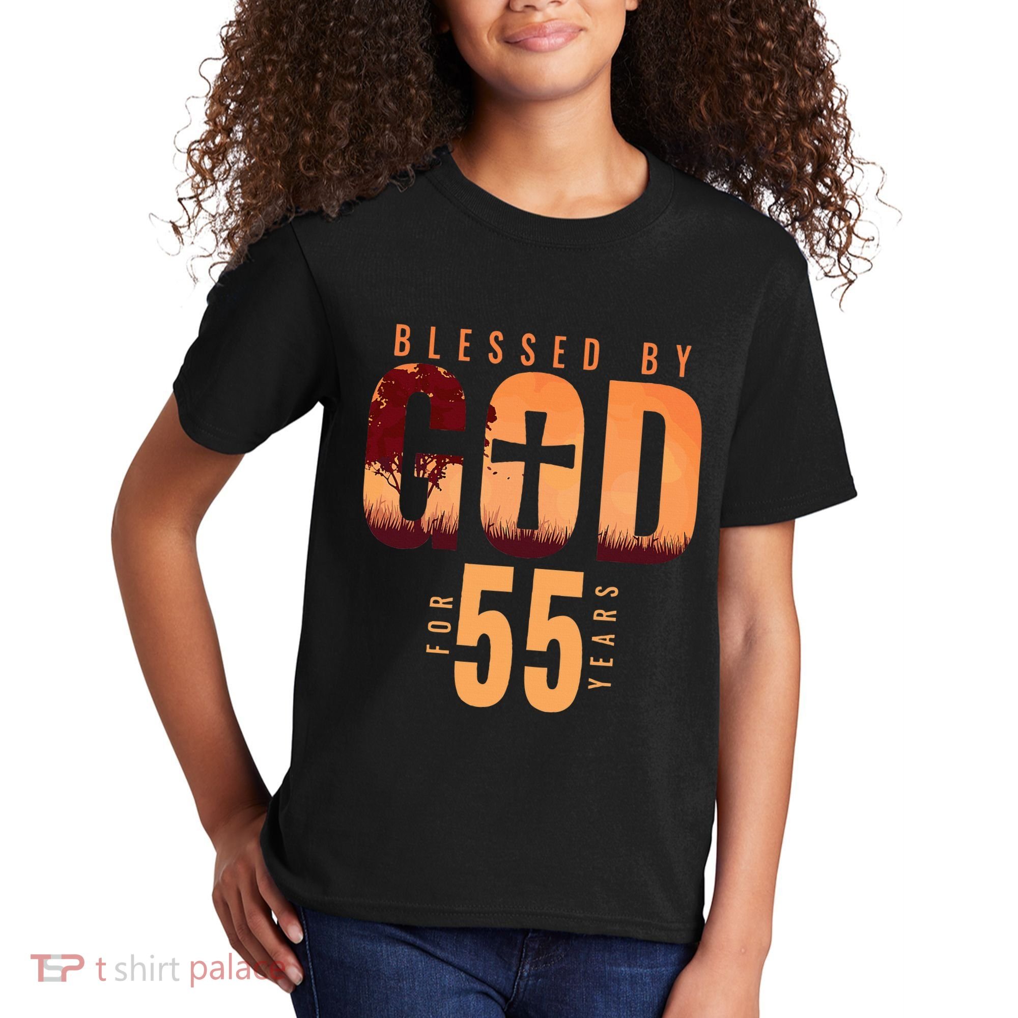 Blessed By God For 55 Years 55th Birthday Religious Theme Kids T-Shirt
