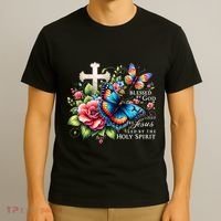 Blessed By God Loved By Jesus Happy Easter Day Butterfly T-Shirt thumb 3