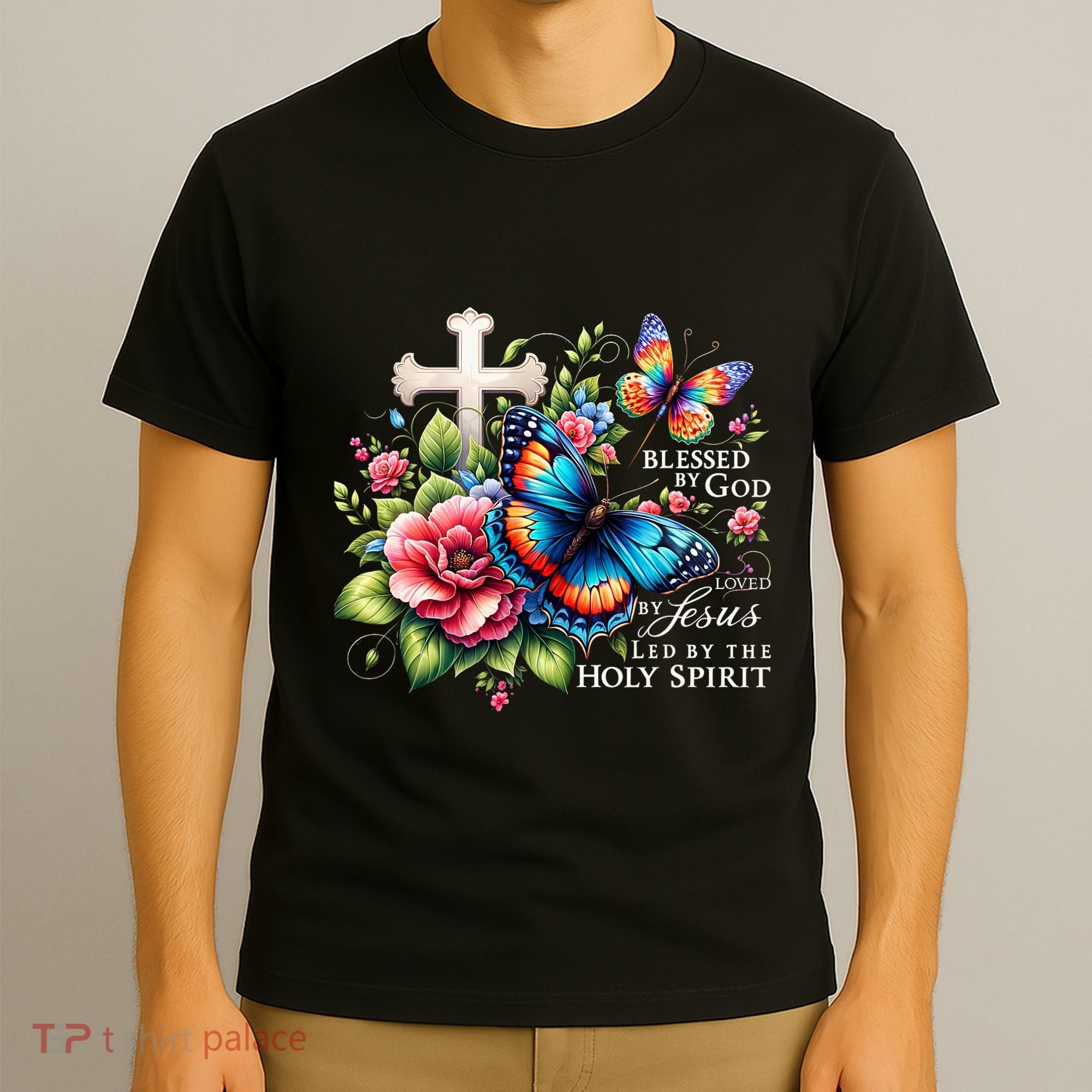 Blessed By God Loved By Jesus Happy Easter Day Butterfly T-Shirt
