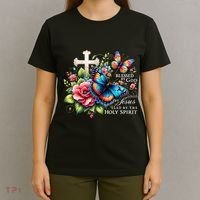 Blessed By God Loved By Jesus Happy Easter Day Butterfly T-Shirt thumb 4