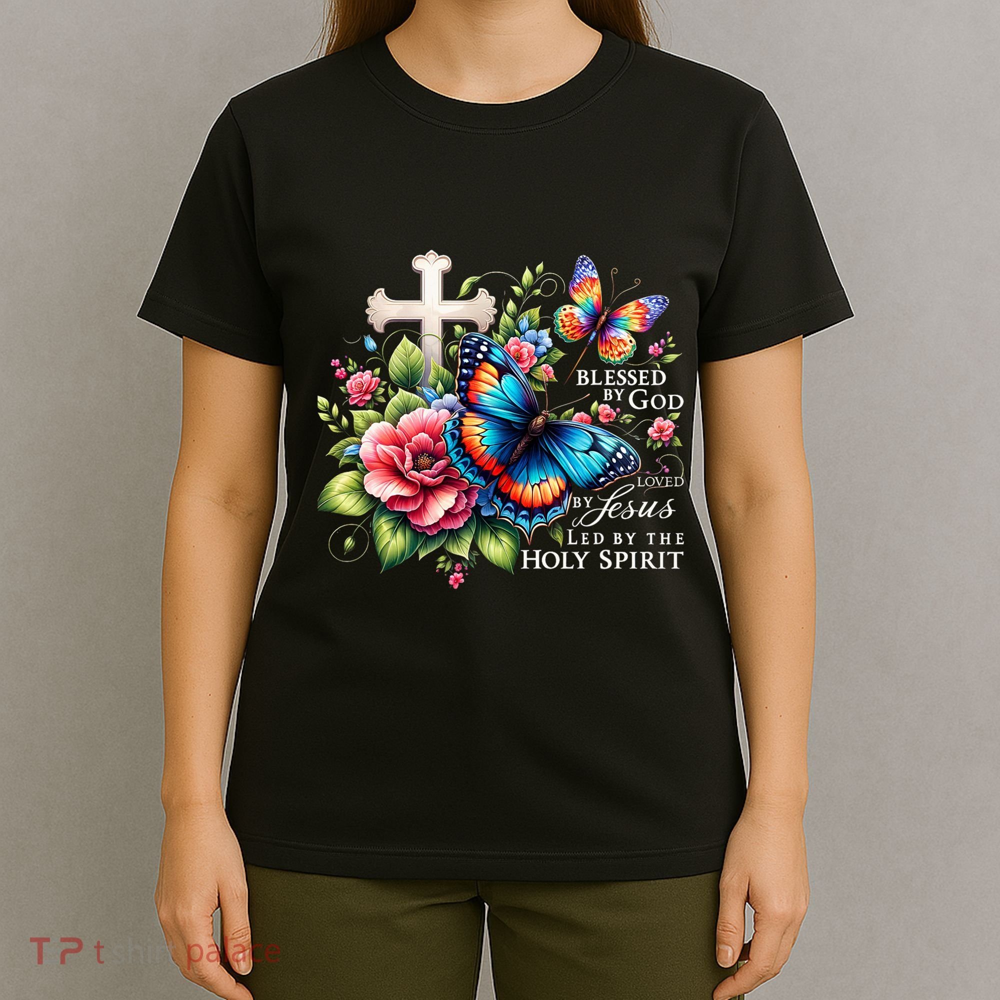 Blessed By God Loved By Jesus Happy Easter Day Butterfly T-Shirt