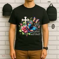Blessed By God Loved By Jesus Happy Easter Day Butterfly T-Shirt thumb 6