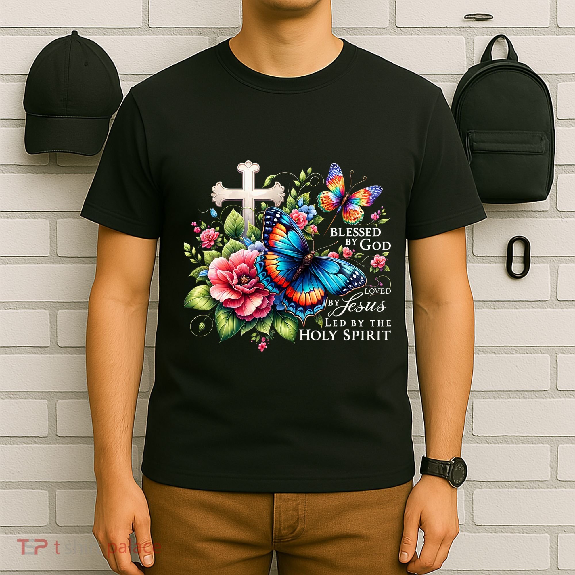 Blessed By God Loved By Jesus Happy Easter Day Butterfly T-Shirt
