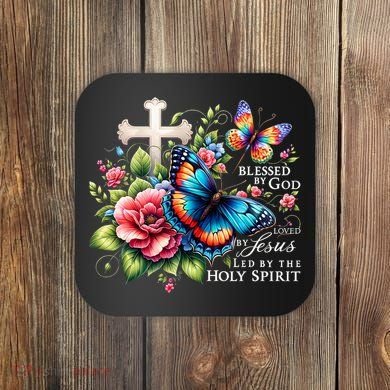 Blessed By God Loved By Jesus Happy Easter Day Butterfly Coaster