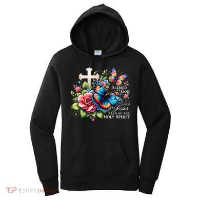 Blessed By God Loved By Jesus Happy Easter Day Butterfly Women's Hoodie