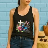 Blessed By God Loved By Jesus Happy Easter Day Butterfly Women's Tank Top thumb 2