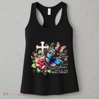 Blessed By God Loved By Jesus Happy Easter Day Butterfly Women's Tank Top thumb 3