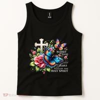 Blessed By God Loved By Jesus Happy Easter Day Butterfly Tank Top thumb 2