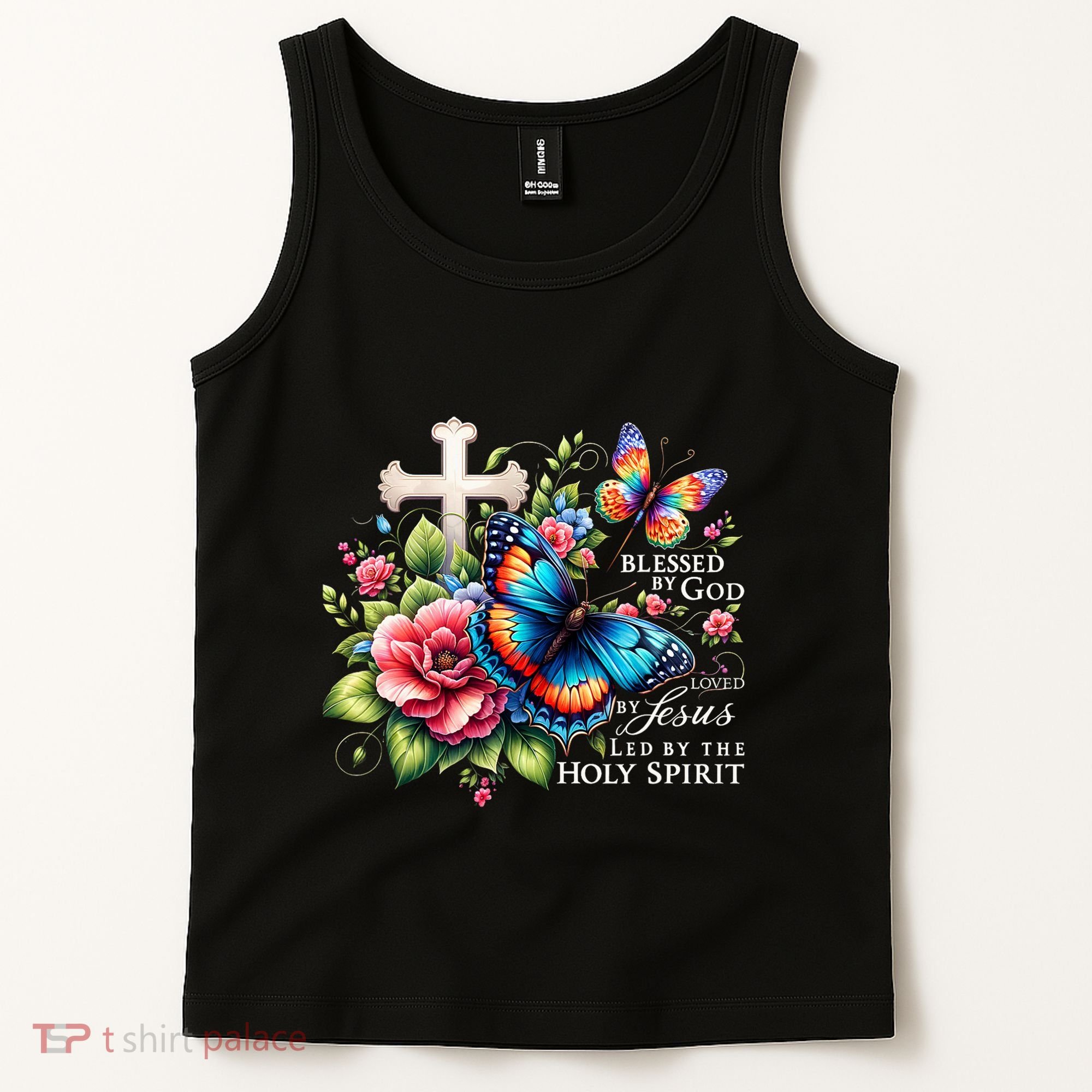 Blessed By God Loved By Jesus Happy Easter Day Butterfly Tank Top