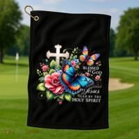Blessed By God Loved By Jesus Happy Easter Day Butterfly Golf Towel thumb 1
