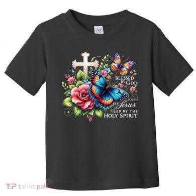 Blessed By God Loved By Jesus Happy Easter Day Butterfly Toddler T-Shirt