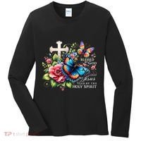 Blessed By God Loved By Jesus Happy Easter Day Butterfly Women's Long Sleeve Shirt thumb 0