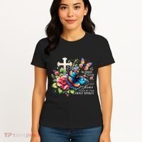 Blessed By God Loved By Jesus Happy Easter Day Butterfly Women's T-Shirt thumb 4