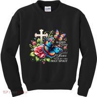 Blessed By God Loved By Jesus Happy Easter Day Butterfly Kids Sweatshirt thumb 0