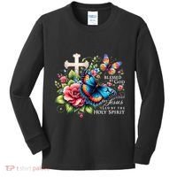 Blessed By God Loved By Jesus Happy Easter Day Butterfly Kids Long Sleeve Shirt thumb 0