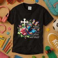 Blessed By God Loved By Jesus Happy Easter Day Butterfly Kids T-Shirt thumb 3