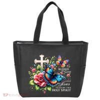 Blessed By God Loved By Jesus Happy Easter Day Butterfly Tote Bag thumb 0