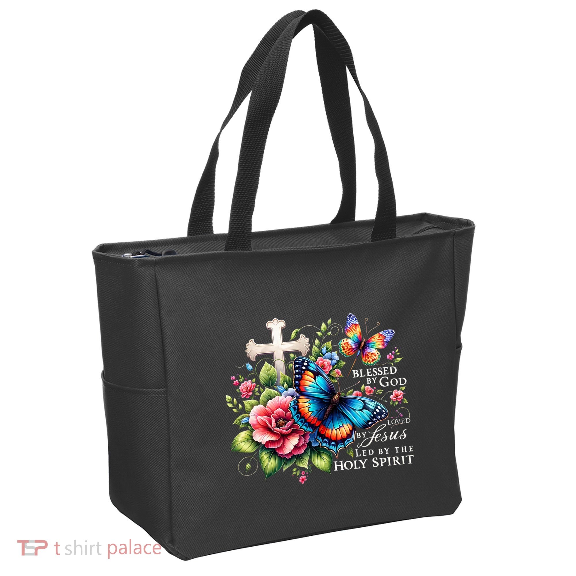 Blessed By God Loved By Jesus Happy Easter Day Butterfly Tote Bag
