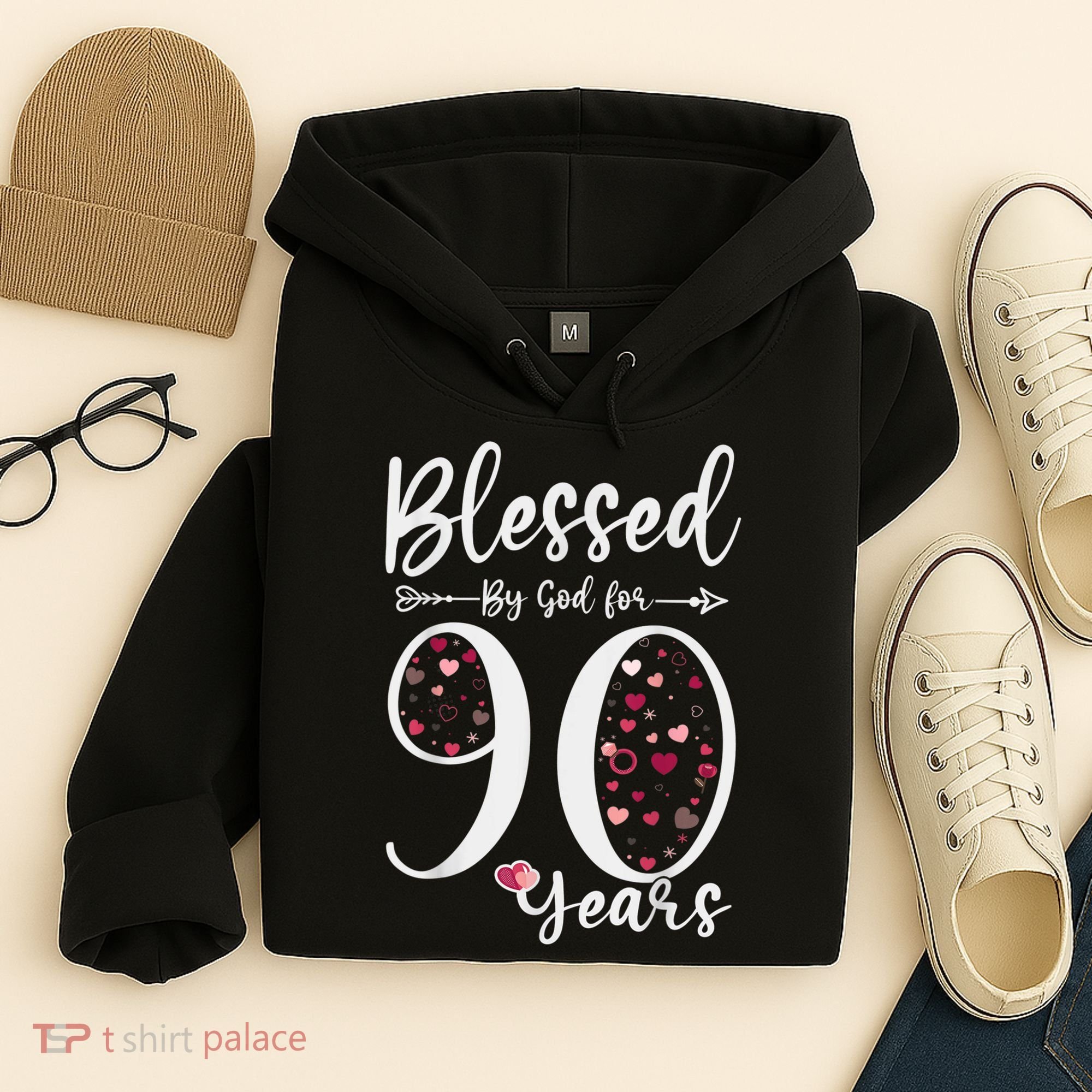 Blessed by God For 90 Years Old 90th Birthday Gift For WoM.e.n Hoodie
