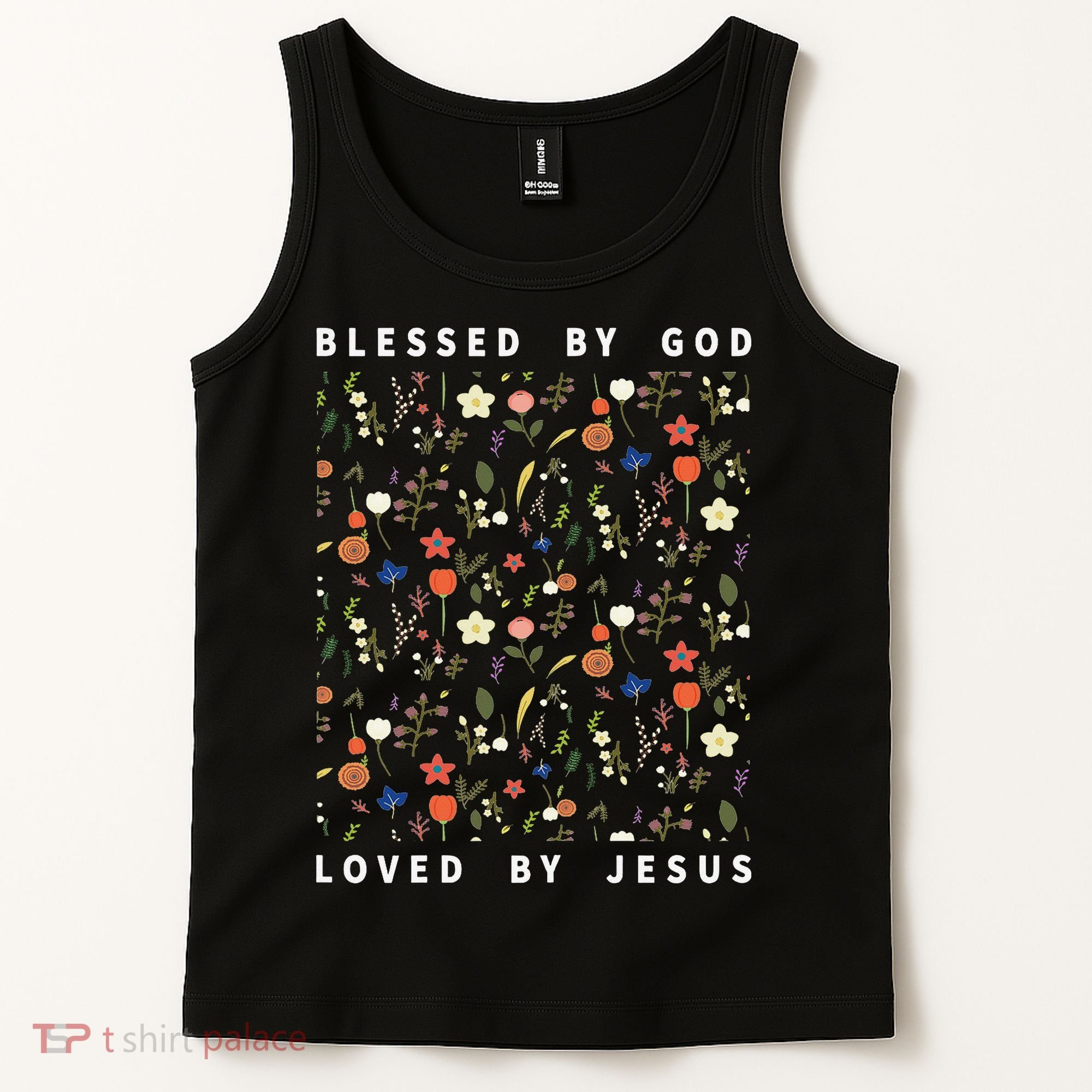 Blessed By God Loved By Jesus Wildflower Christian Tank Top