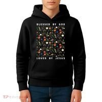 Blessed By God Loved By Jesus Wildflower Christian Kids Hoodie thumb 4