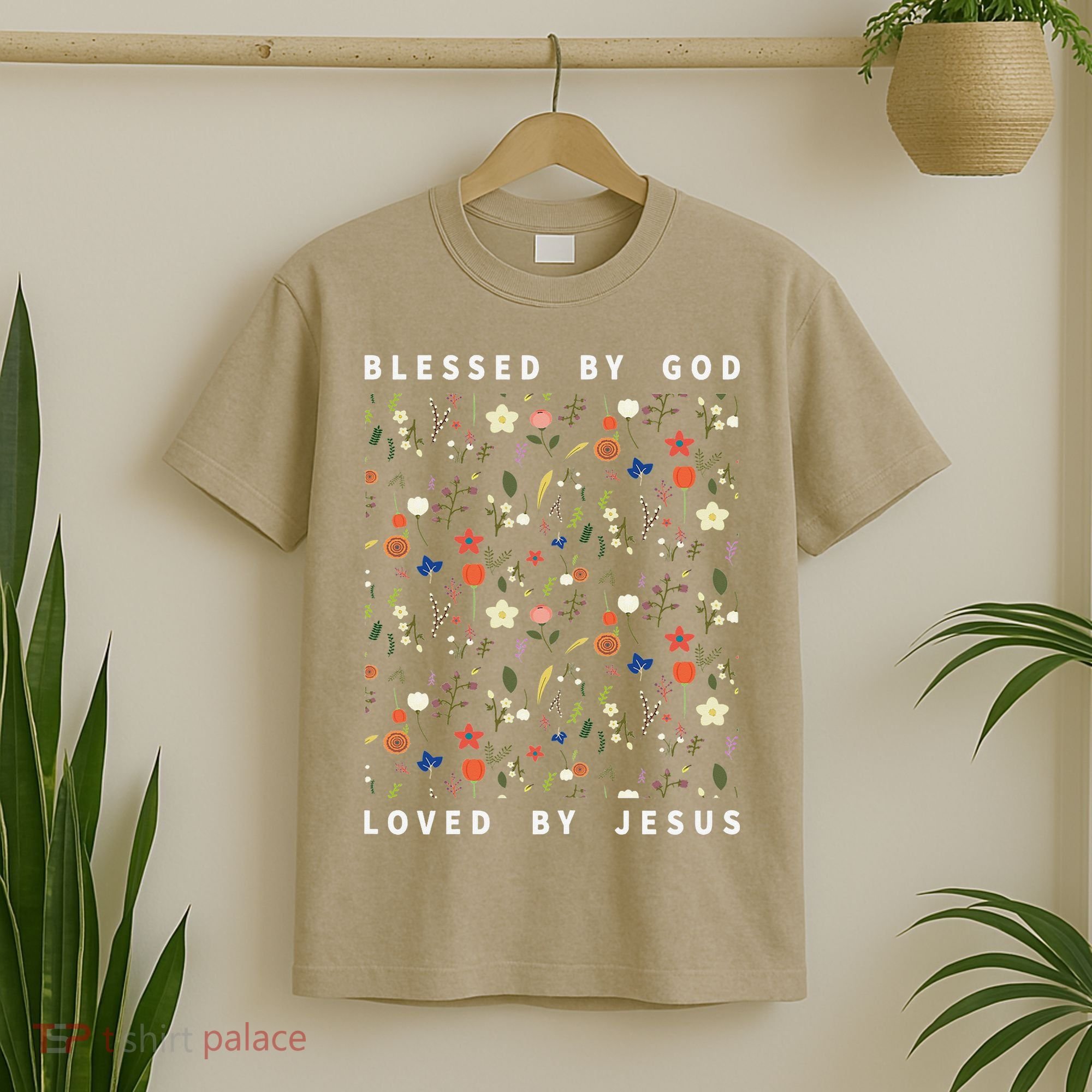 Blessed By God Loved By Jesus Wildflower Christian T-Shirt