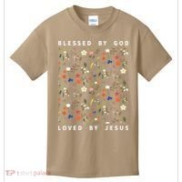 Blessed By God Loved By Jesus Wildflower Christian Kids T-Shirt thumb 0