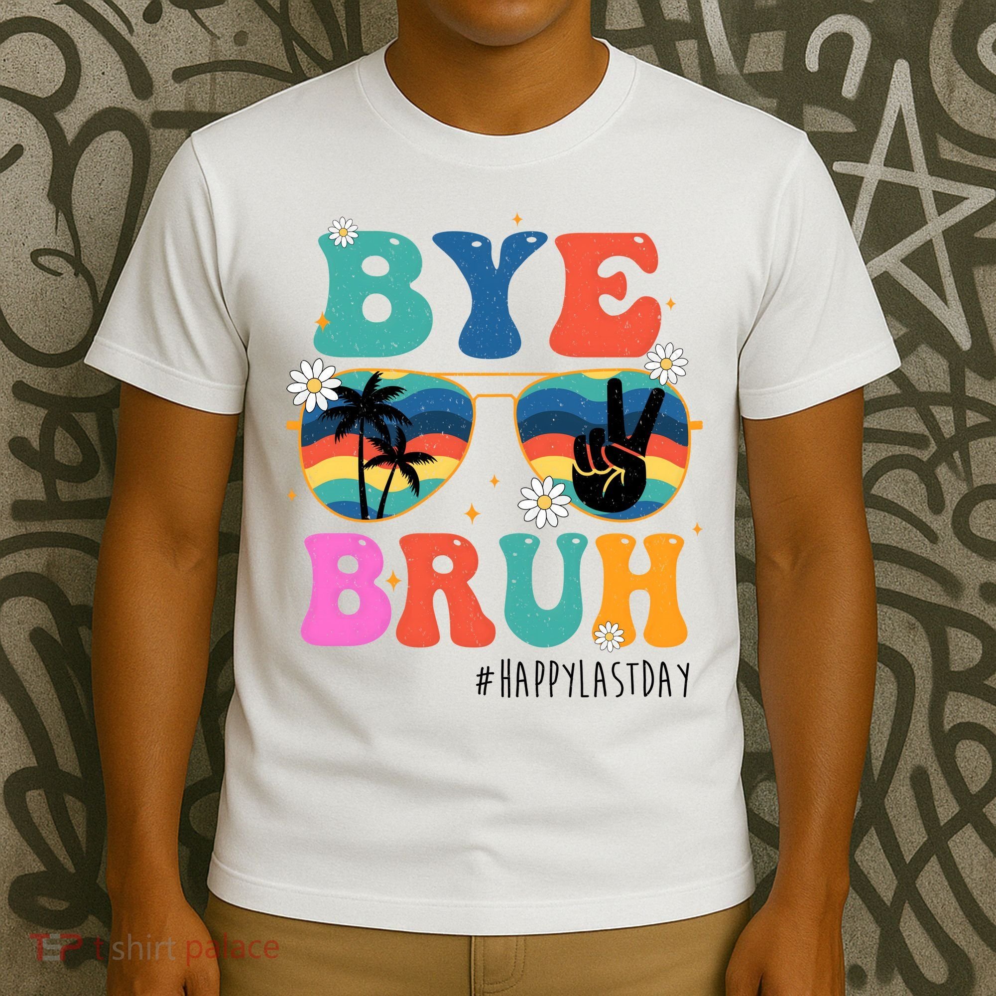 Bye Bruh Happy Last Day Of School Retro Hippie T-Shirt