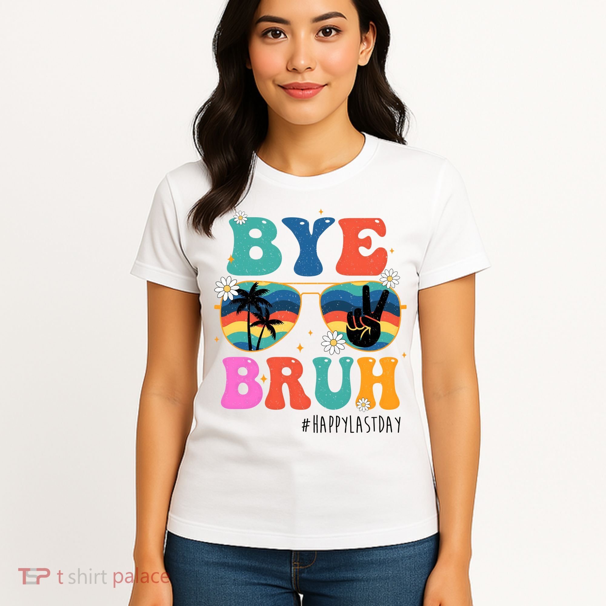 Bye Bruh Happy Last Day Of School Retro Hippie Women's T-Shirt