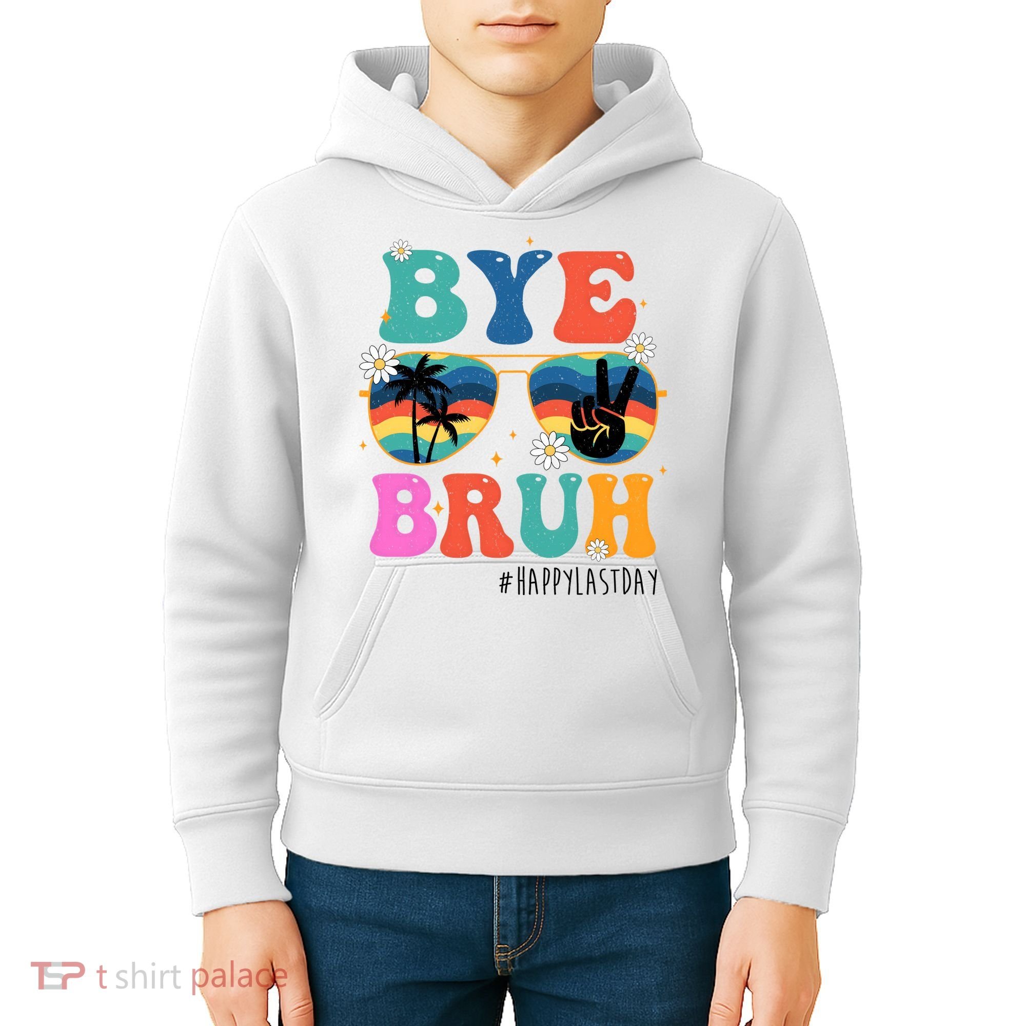 Bye Bruh Happy Last Day Of School Retro Hippie Kids Hoodie