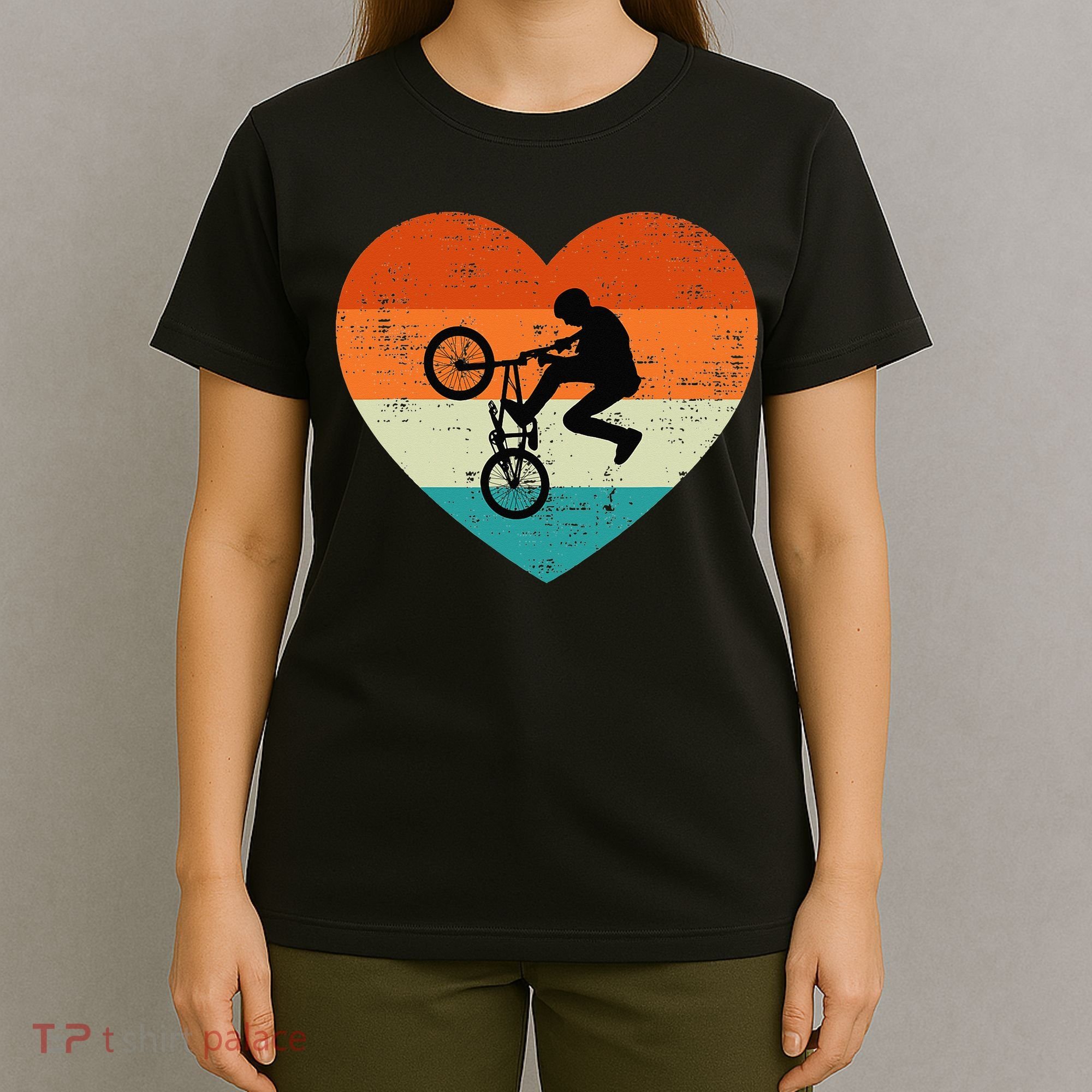 BMX Biker Heart Love Retro Valentines Day T-Shirt