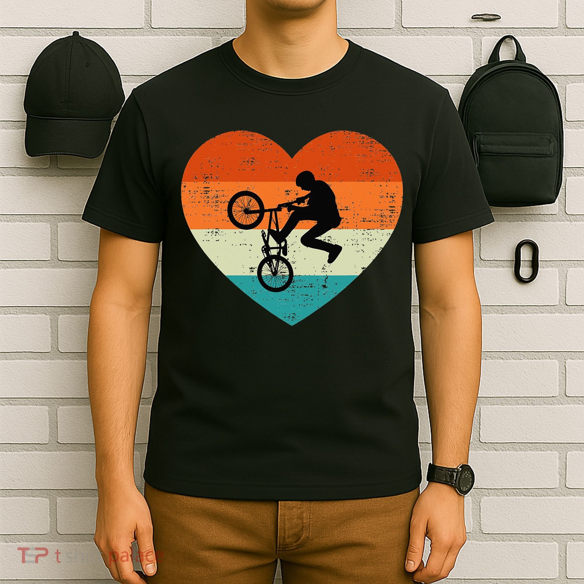 BMX Biker Heart Love Retro Valentines Day T-Shirt