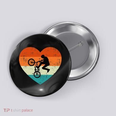 BMX Biker Heart Love Retro Valentines Day Button