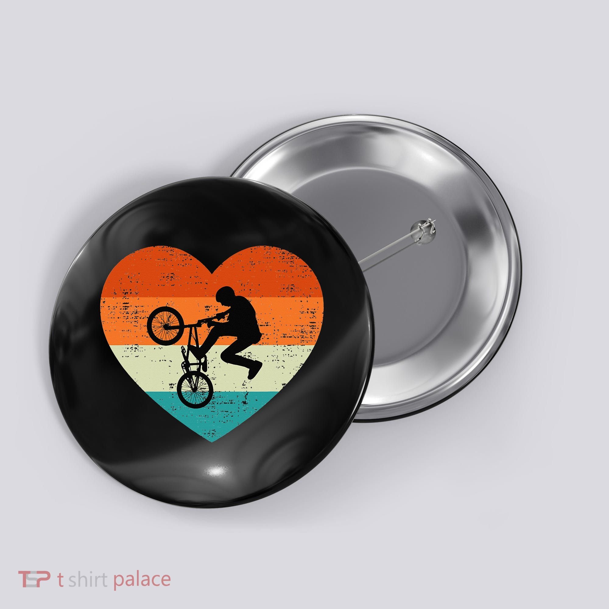 BMX Biker Heart Love Retro Valentines Day Button