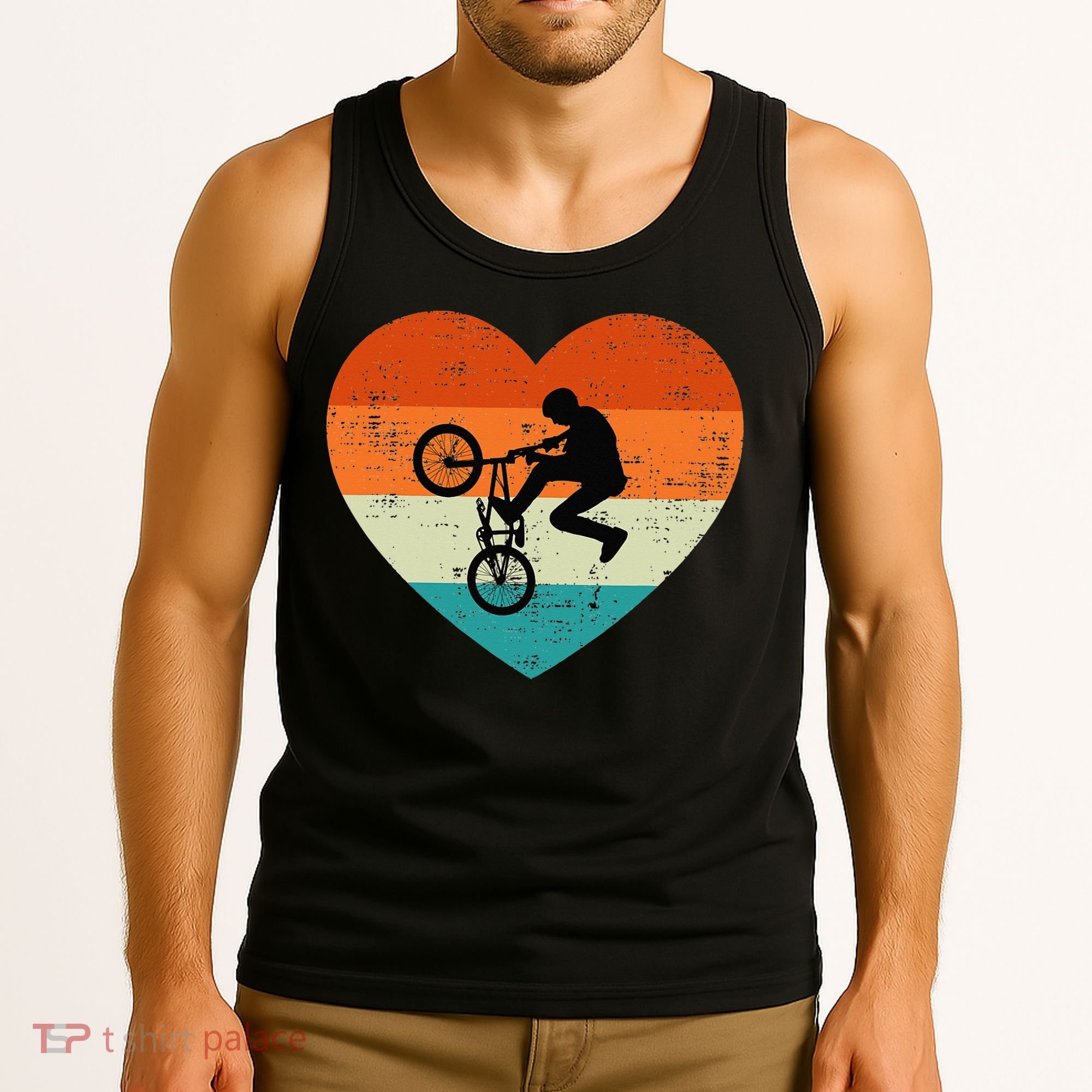 BMX Biker Heart Love Retro Valentines Day Tank Top