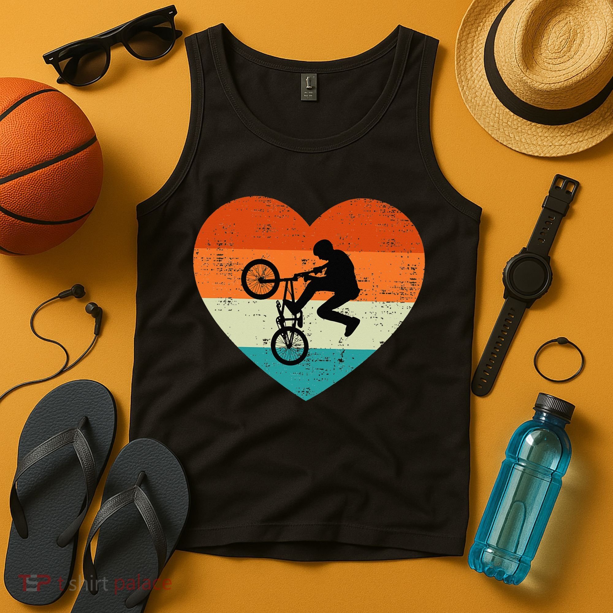 BMX Biker Heart Love Retro Valentines Day Tank Top