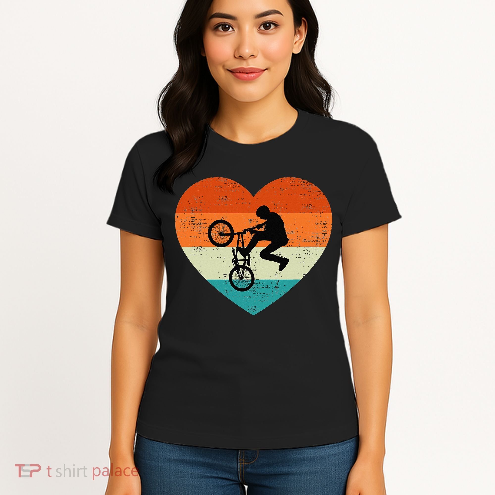 BMX Biker Heart Love Retro Valentines Day Women's T-Shirt
