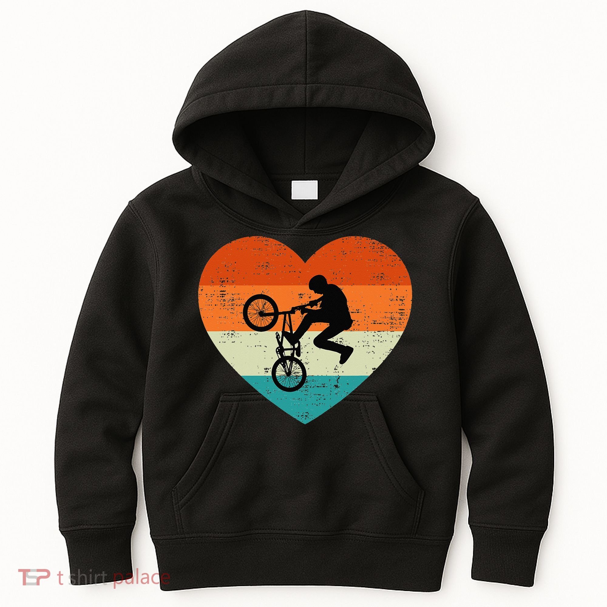 BMX Biker Heart Love Retro Valentines Day Kids Hoodie