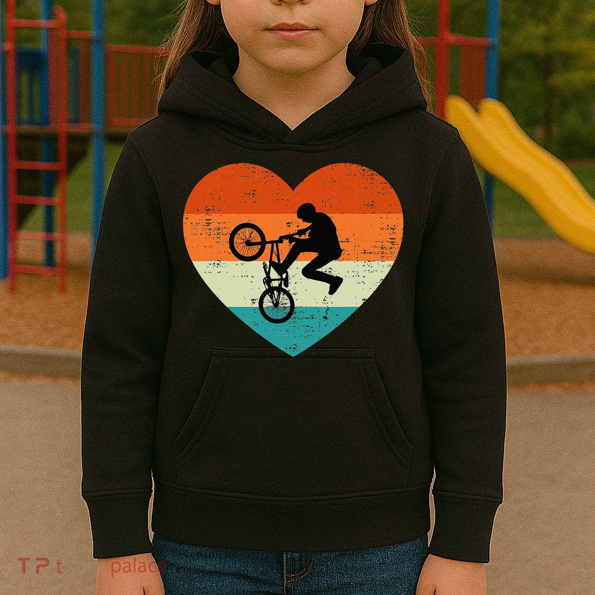 BMX Biker Heart Love Retro Valentines Day Kids Hoodie
