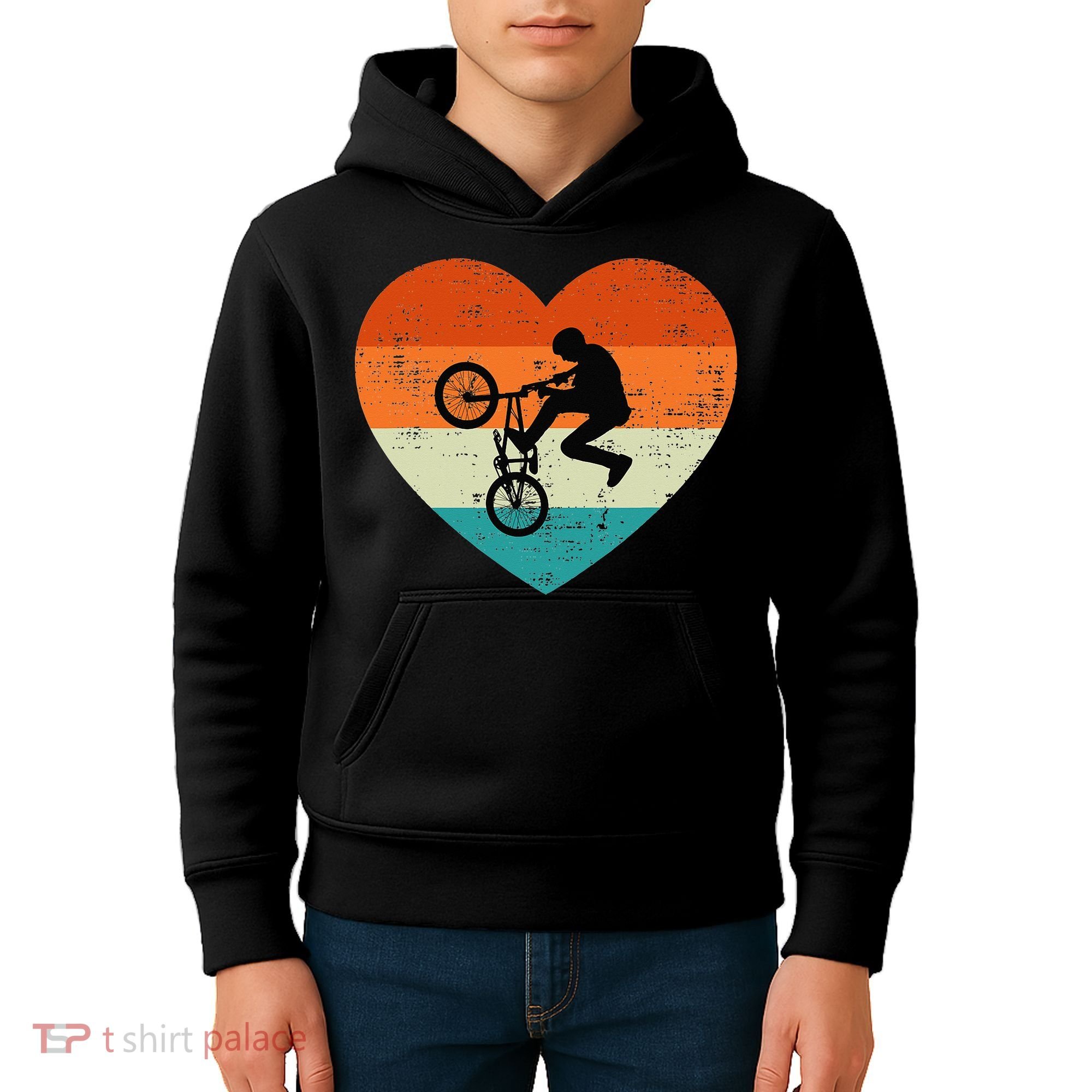 BMX Biker Heart Love Retro Valentines Day Kids Hoodie