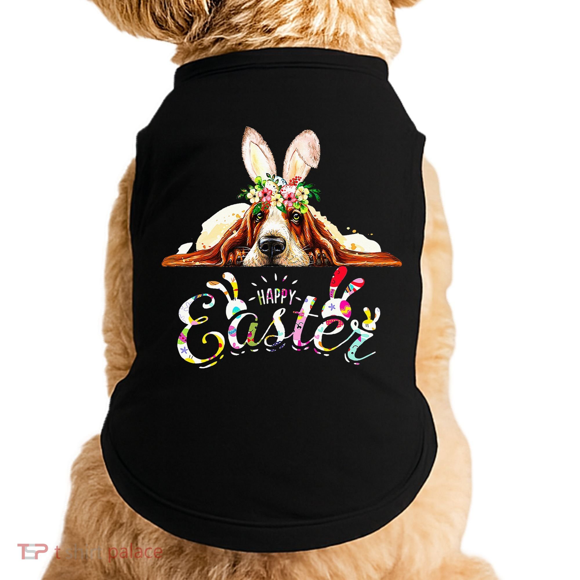 Bunny Basset Hound Lovers With Easter Eggs Doggie Tank