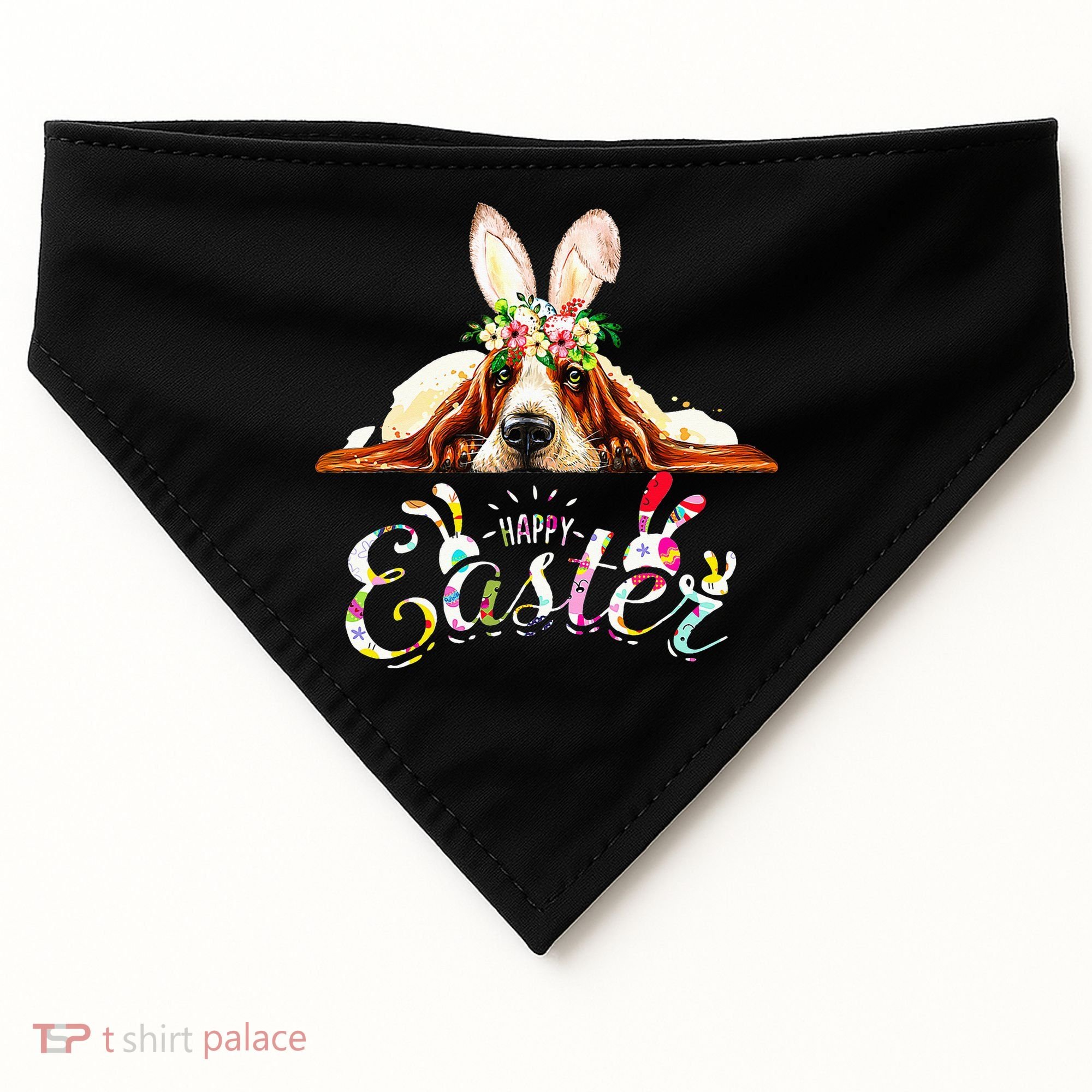 Bunny Basset Hound Lovers With Easter Eggs USA-Made Doggie Bandana