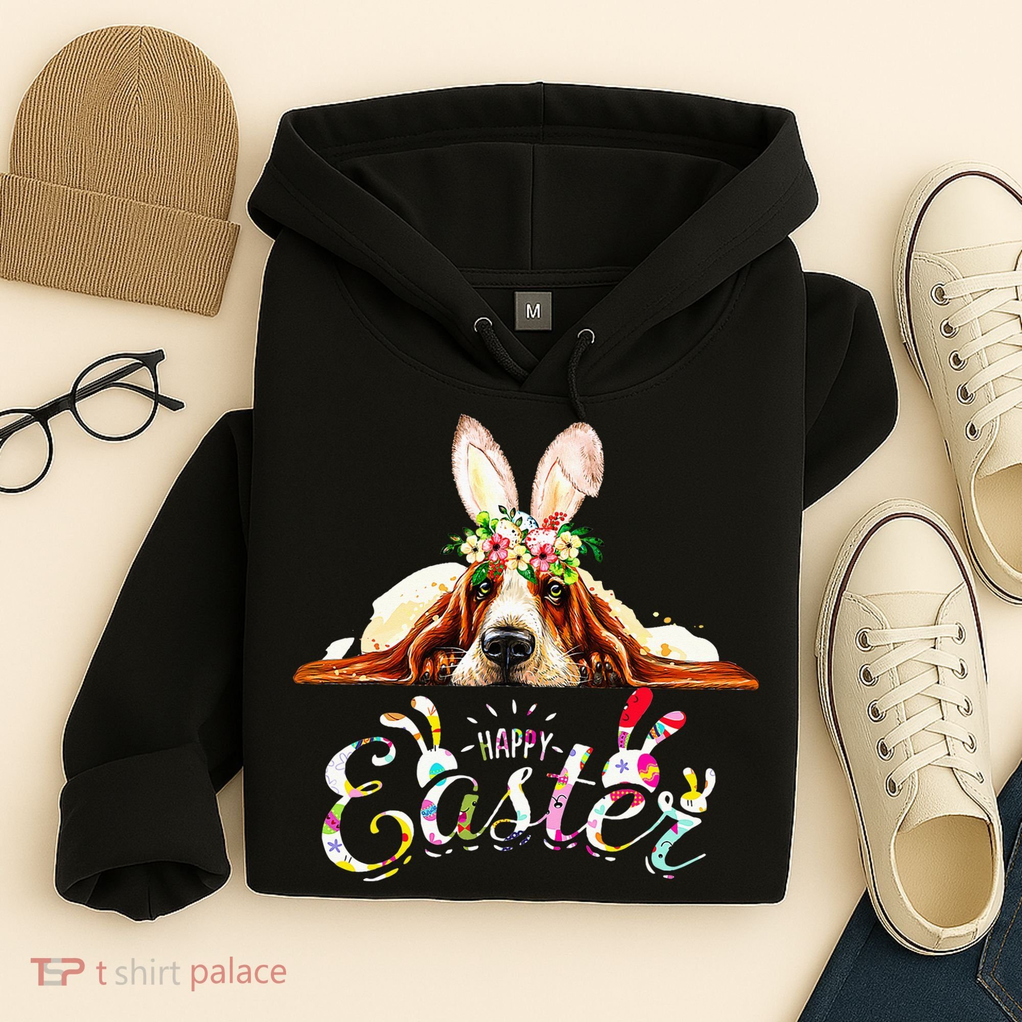 Bunny Basset Hound Lovers With Easter Eggs Hoodie