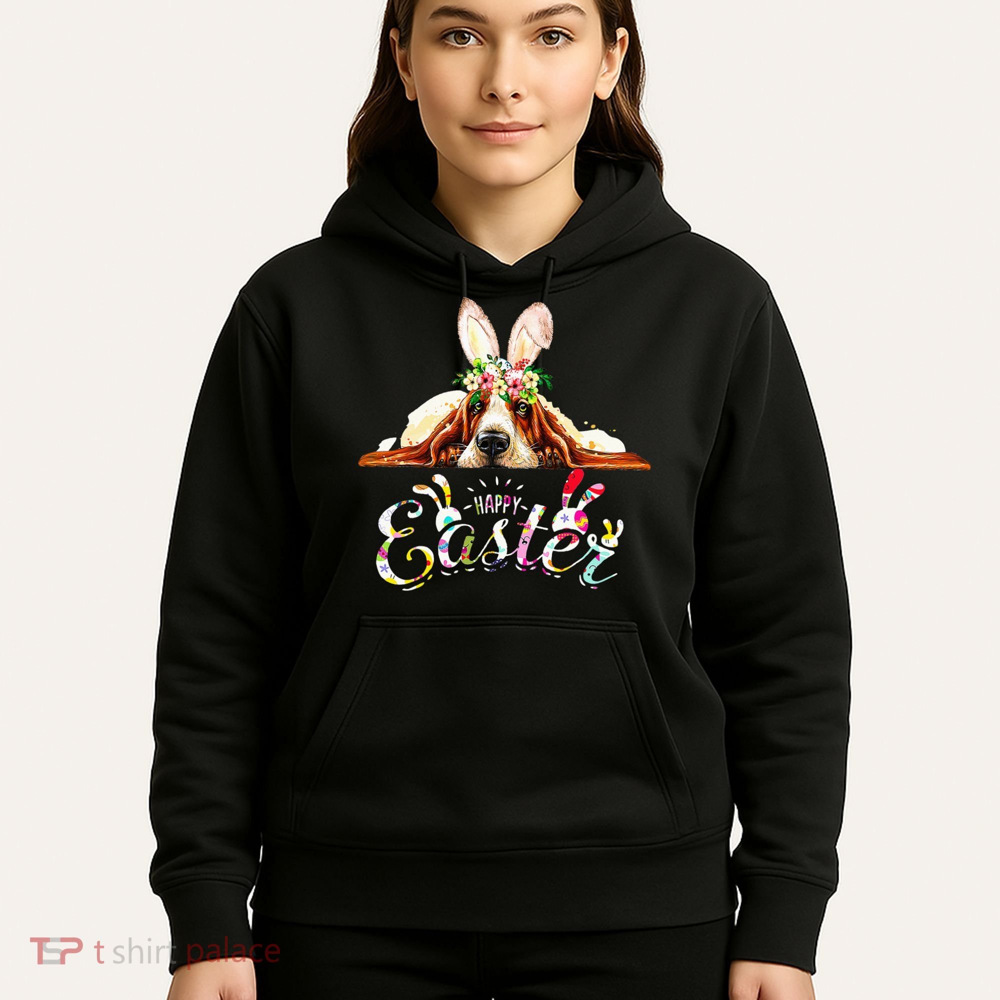 Bunny Basset Hound Lovers With Easter Eggs Hoodie