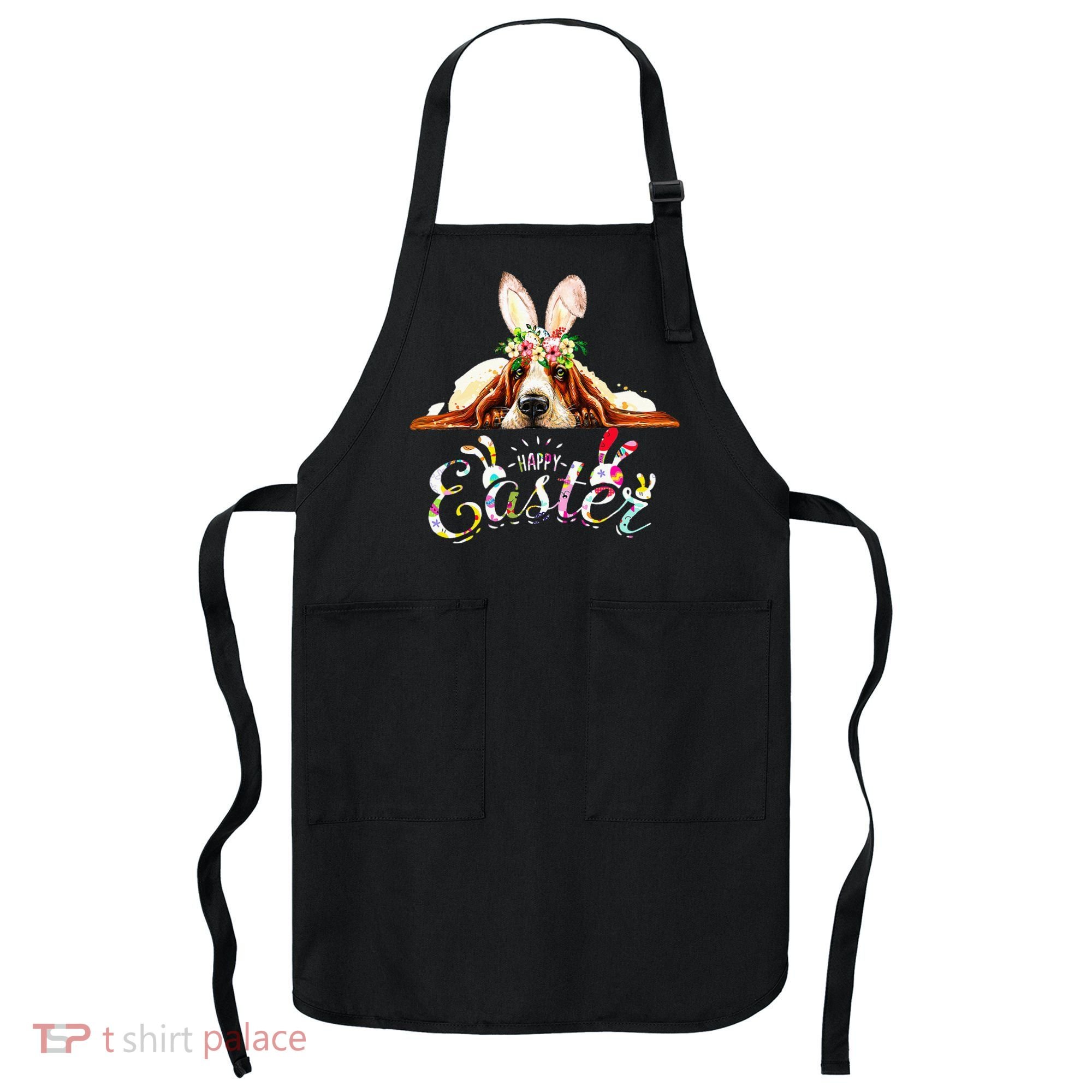 Bunny Basset Hound Lovers With Easter Eggs Apron
