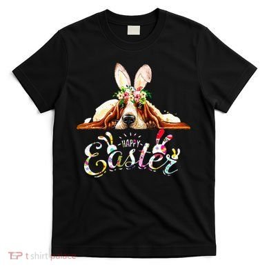 Bunny Basset Hound Lovers With Easter Eggs T-Shirt